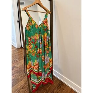 Mlle Gabrielle Womens 1X Green Floral Handkerchief Hem Dress Adjustable Straps